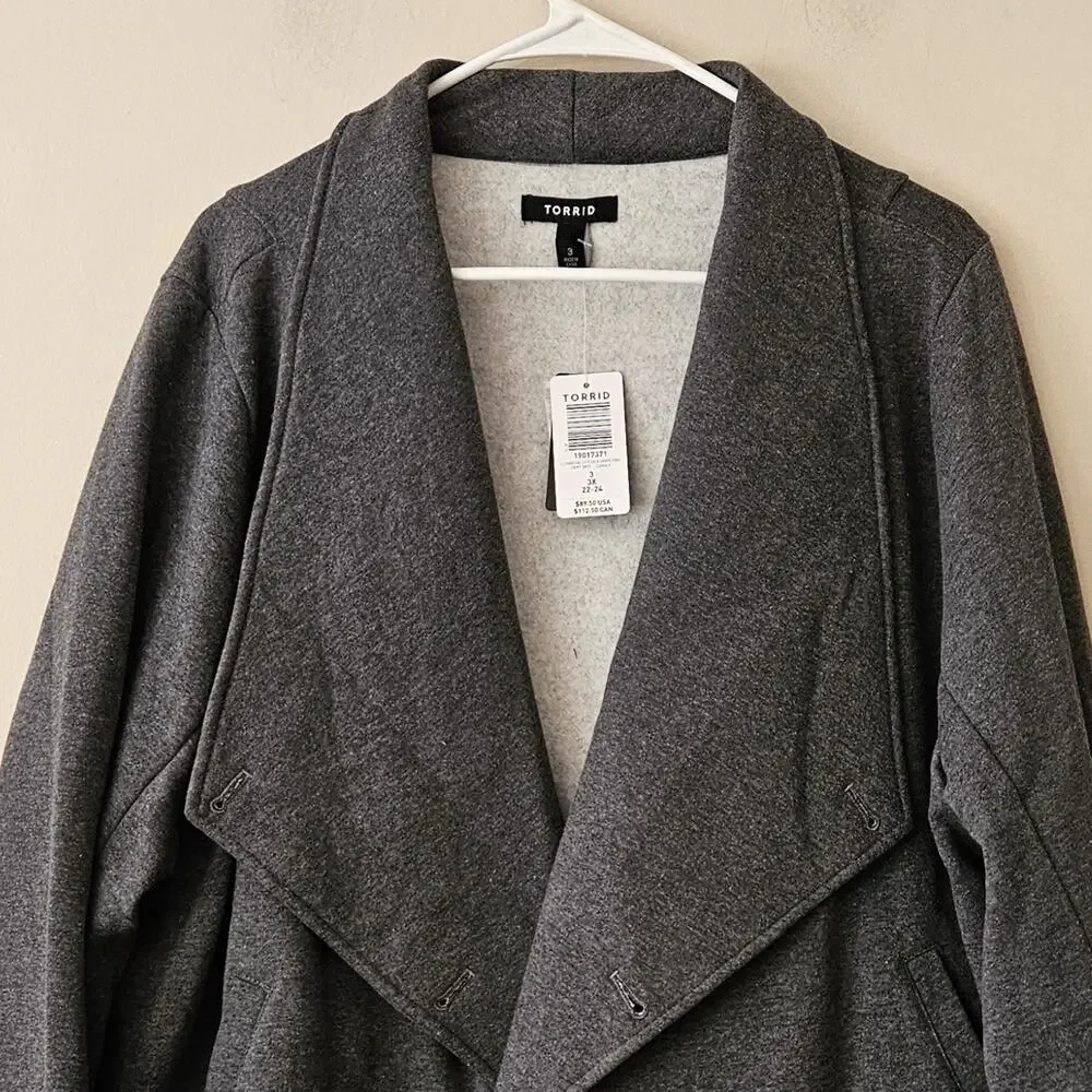 Torrid Size 3 Womens Jacket Fleece Drape Front Gray 3x 22-24 NWT - Picture 2 of 7